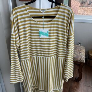 Umgee Mustard and White Striped Long Sleeve Tunic Dress